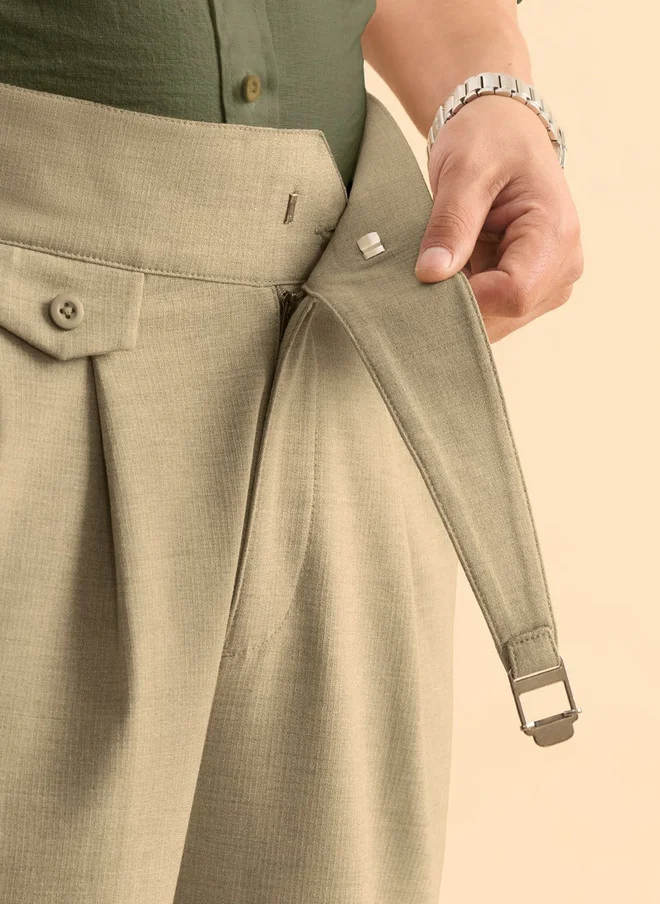 The Souled Store  The Souled Store Men Straight Fit Solid Khaki Super Flex Pants  | Best Price UAE