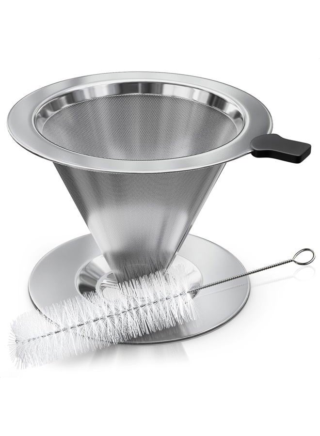 V TOWER 5.3 Inch Tea Strainer Thai Tea Strainers for Loose Tea - Reusable Coffee Filter Cloth Strainer with Handle Thai Milk Tea Cloth strainer bag - Stainless Steel with Double Mesh Liner and Cleaning Brush - Image 1