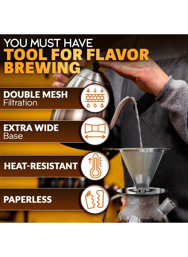 V TOWER 5.3 Inch Tea Strainer Thai Tea Strainers for Loose Tea - Reusable Coffee Filter Cloth Strainer with Handle Thai Milk Tea Cloth strainer bag - Stainless Steel with Double Mesh Liner and Cleaning Brush - Image 3