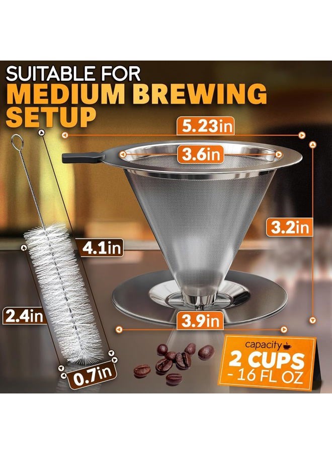 V TOWER 5.3 Inch Tea Strainer Thai Tea Strainers for Loose Tea - Reusable Coffee Filter Cloth Strainer with Handle Thai Milk Tea Cloth strainer bag - Stainless Steel with Double Mesh Liner and Cleaning Brush - Image 2