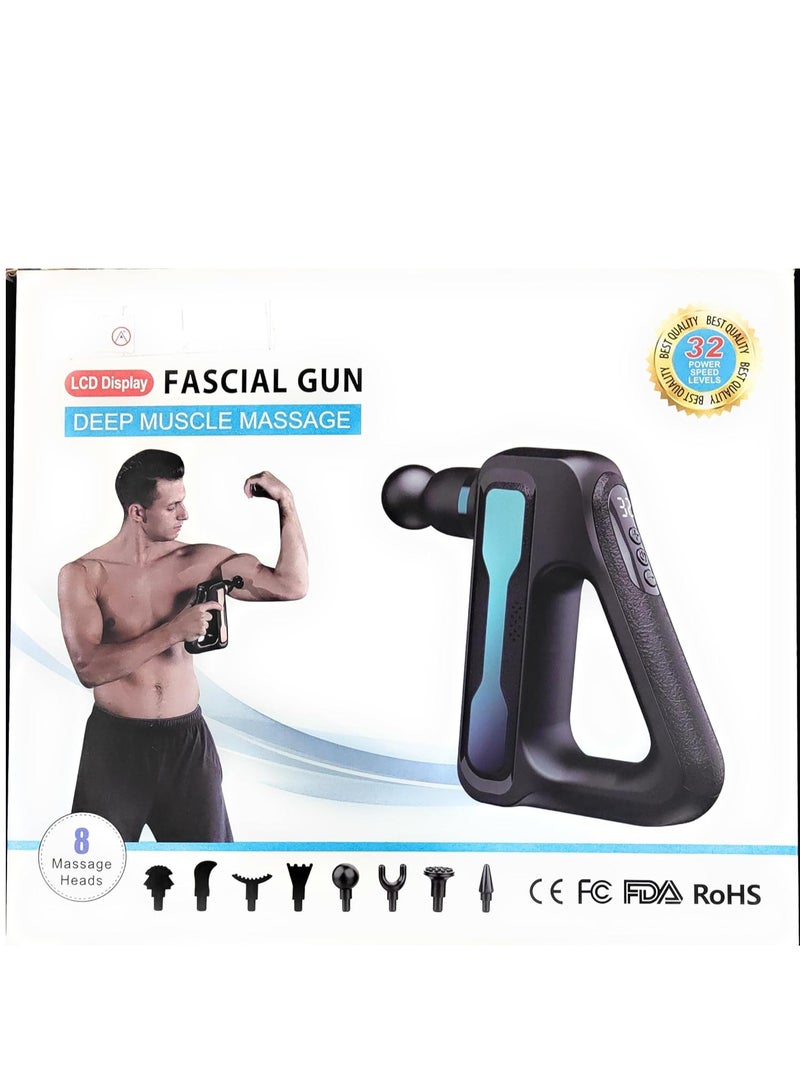 BlueFire LCD Display Fascial Gun Massage Device – 32-Speed Deep Tissue Percussion Massager with 8 Interchangeable Heads, Powerful Muscle Pain Relief, Recovery & Relaxation Tool for Athletes, Home & Professional Use - Image 1