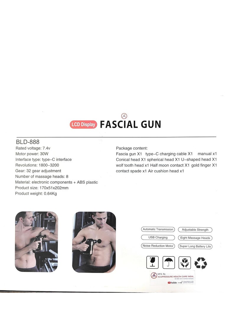 BlueFire LCD Display Fascial Gun Massage Device – 32-Speed Deep Tissue Percussion Massager with 8 Interchangeable Heads, Powerful Muscle Pain Relief, Recovery & Relaxation Tool for Athletes, Home & Professional Use - Image 2