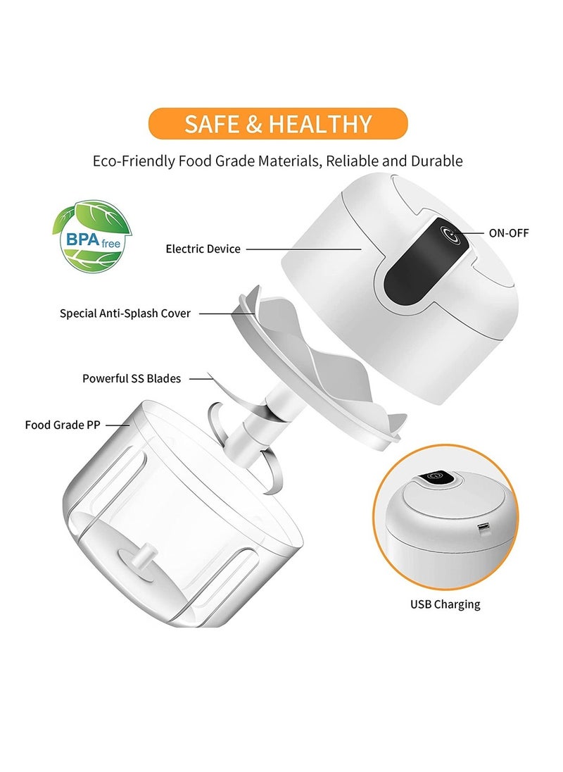 Generic - 250ML Electric Food Processor Portable Meat Blender Rechargeable Onion Chopper Mini Garlic Mincer 3 Steel,Easy to Clean Small Appliances  Compatible Kitchen Restaurant Picnic - Image 1