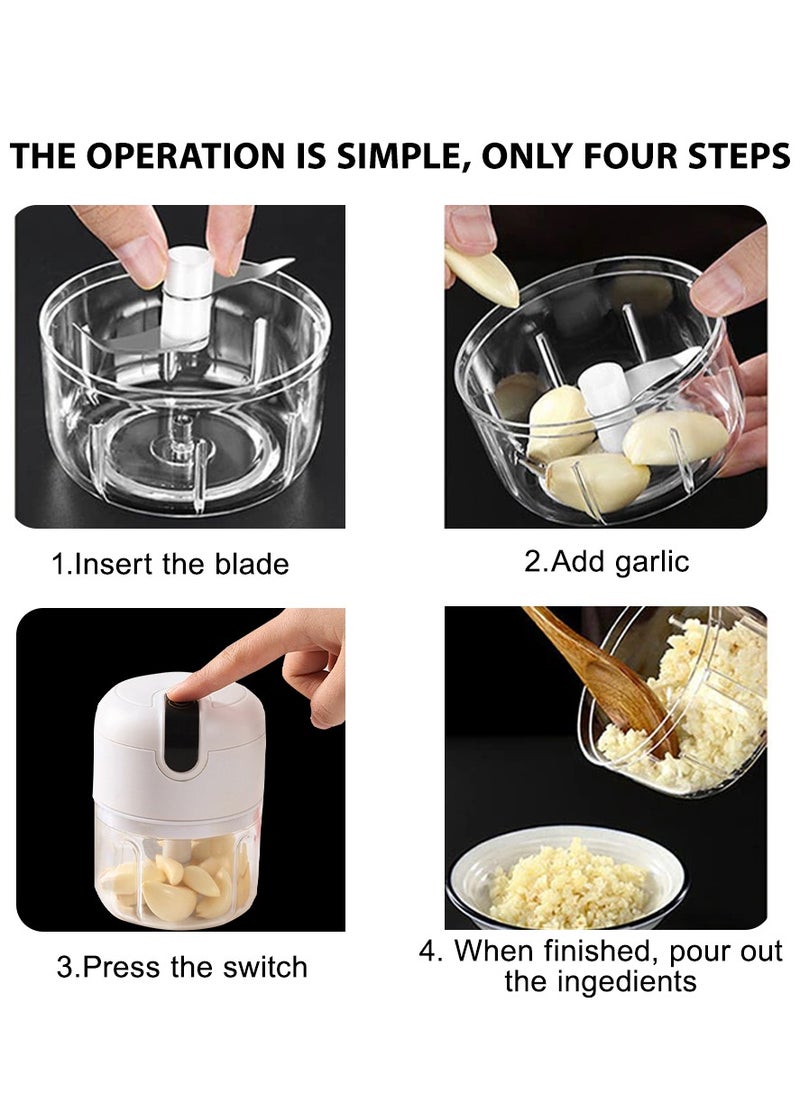 Generic - 250ML Electric Food Processor Portable Meat Blender Rechargeable Onion Chopper Mini Garlic Mincer 3 Steel,Easy to Clean Small Appliances  Compatible Kitchen Restaurant Picnic - Image 1