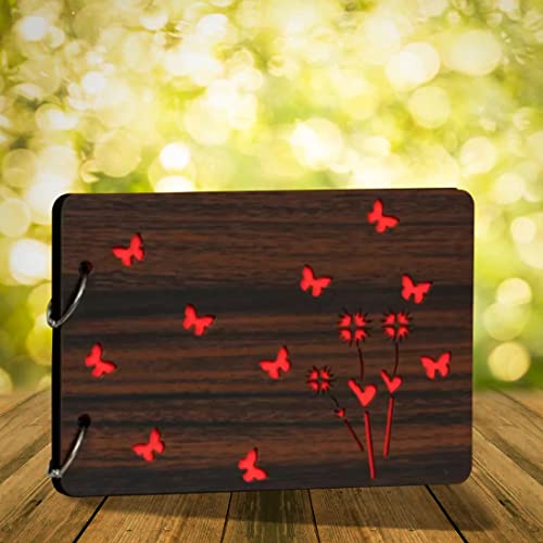 WallDaddy - Scrapbook Crafts (Book Butterfly) Scrap Book | Wooden Photo Album | 40 Black Color Paper Size "22 X 16 cm" "Wooden Photo Book (Photo Size Supported : 8x6 inch), Large - Image 1