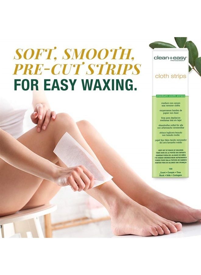 Clean + Easy Medium Cloth Strips for Hair Removal, Wax Strips For Legs & Bikini Waxing, Mess-free and Ready-to-Use, For Salon and At-Home Treatment, for all Skin Types, Pre-cut 1 1/4" x 5" | 100 pcs. 