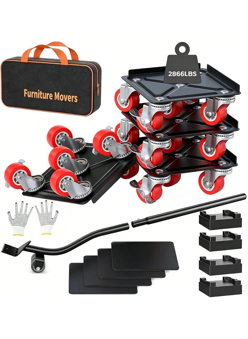 M.A&F's Furniture Movers, Furniture Sliders with 5 360°Rotation Universal Wheels & Lifter Kit, 2866LBs Max Load Capacity, Carbon Steel Panel Heavy Duty Furniture Lifter for Moving Heavy Furniture (Red) - Image 1