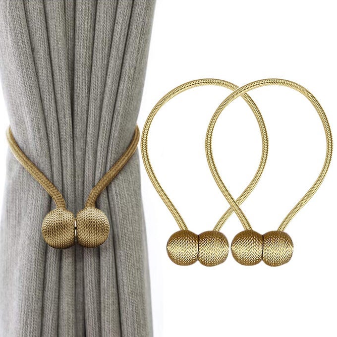 2 PIECES MAGNETIC CURTAIN TIEBACKS CURTAIN CLIPS ROPE HOLDBACKS CURTAIN WEAVING HOLDER BUCKLES FOR HOME OFFICE DECORATIVE UK PATENT 6036254 GOLD