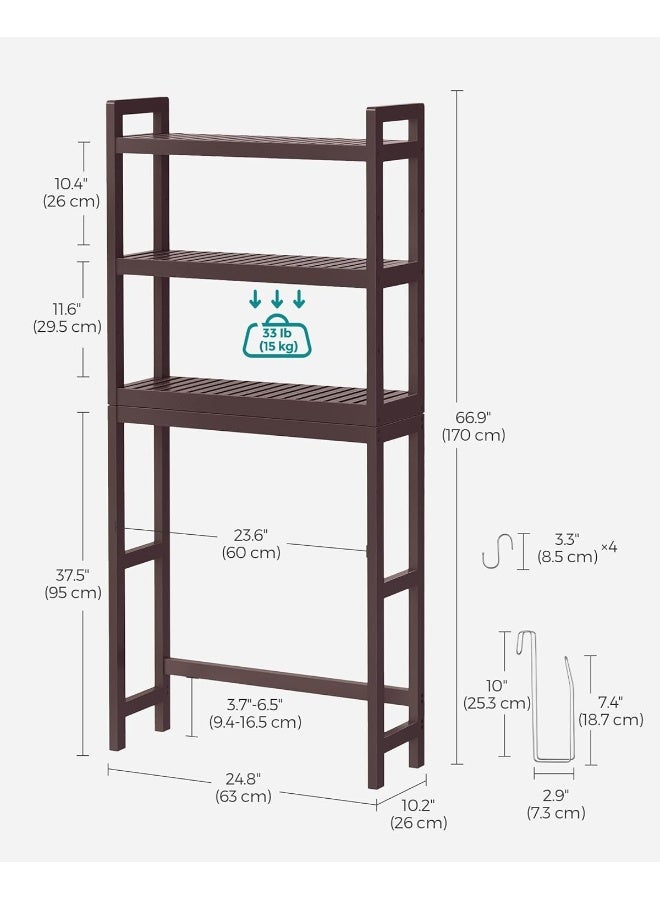 سونمجز منظم أغراض فوق المرحاض من سونغ ميكس، 3 طبقات مع رف قابل للتعديل، 10.2 × 24.8 × 66.9 بوصة، موفر للمساحة، بني - Image 3