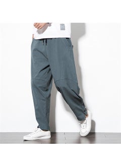 Loose Mens Linen Pants Low Waist Harlan Style Casual Long Trousers Cotton Linen Lantern Pants Trendy Straight Leg Trousers Gray [K13] Version