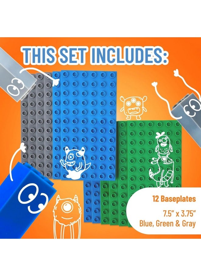Strictly Briks Strictly Briks Compatible with Lego Duplo 12 Pack Large Building Blocks Baseplates, Big Bricks Stackable Plates 7.5 x 3.75 in for Toddlers Kids, Bigger Size Bricks, Blue, Green & Gray  - Image 3