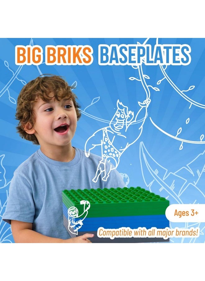 Strictly Briks Strictly Briks Compatible with Lego Duplo 12 Pack Large Building Blocks Baseplates, Big Bricks Stackable Plates 7.5 x 3.75 in for Toddlers Kids, Bigger Size Bricks, Blue, Green & Gray  - Image 2