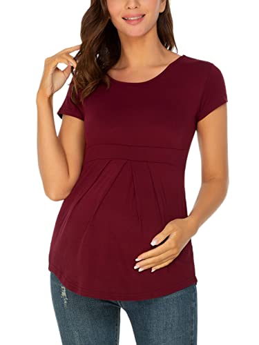 Glampunch Women's Maternity Tops Short & 3/4 Sleeve Round Neck Front Pleat Peplum Tunic Top Pregnancy Shirts - Image 4