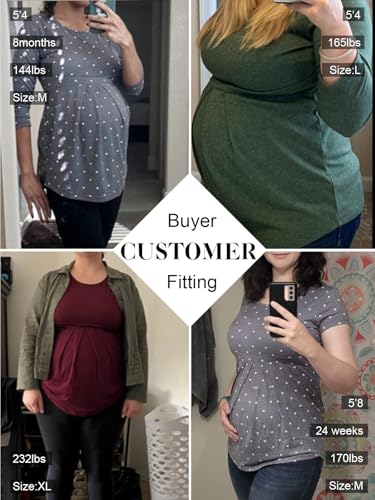 Glampunch Women's Maternity Tops Short & 3/4 Sleeve Round Neck Front Pleat Peplum Tunic Top Pregnancy Shirts - Image 2