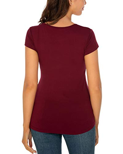 Glampunch Women's Maternity Tops Short & 3/4 Sleeve Round Neck Front Pleat Peplum Tunic Top Pregnancy Shirts - Image 5