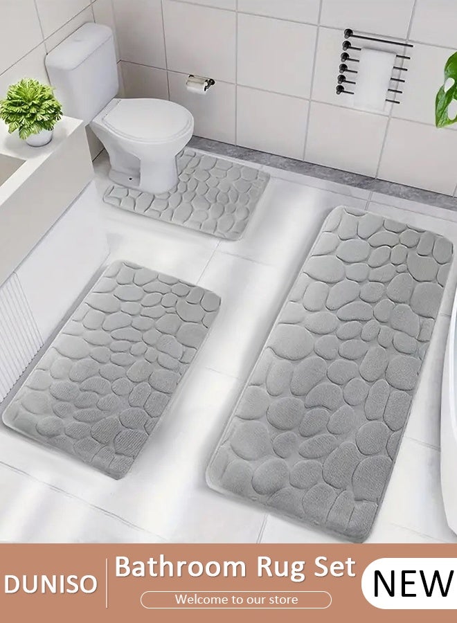DUNISO 3 Piece Bathroom Rug Set Includes Bath Rug, Contour Mat, Super Soft Water Absorbent & Non-Slip Bath Mats for Bathroom Floor, Tub and Shower Room, Machine Washable - Image 1