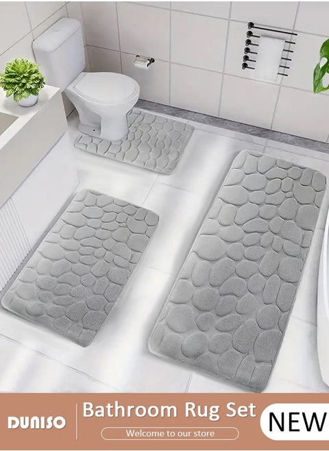 3 Piece Bathroom Rug Set Includes Bath Rug, Contour Mat, Super Soft Water Absorbent & Non-Slip Bath Mats for Bathroom Floor, Tub and Shower Room, Machine Washable