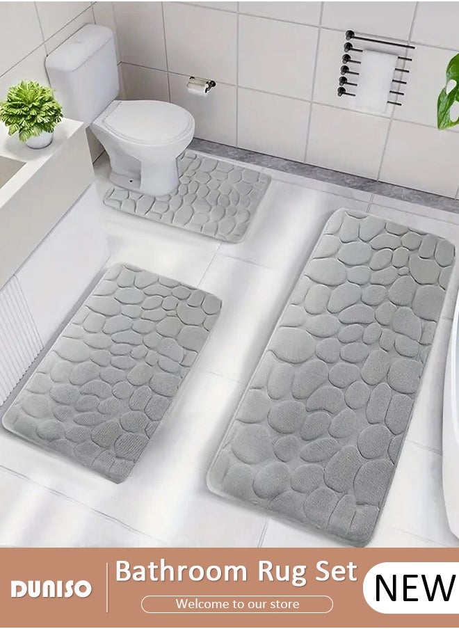 DUNISO - 3 Piece Bathroom Rug Set Includes Bath Rug, Contour Mat, Super Soft Water Absorbent & Non-Slip Bath Mats for Bathroom Floor, Tub and Shower Room, Machine Washable - Image 1