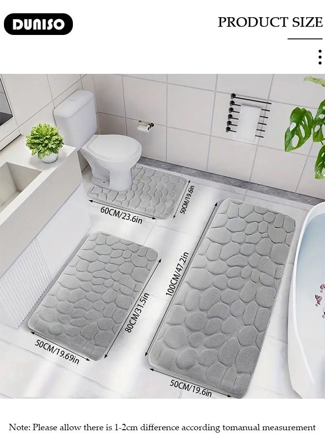 DUNISO - 3 Piece Bathroom Rug Set Includes Bath Rug, Contour Mat, Super Soft Water Absorbent & Non-Slip Bath Mats for Bathroom Floor, Tub and Shower Room, Machine Washable - Image 1
