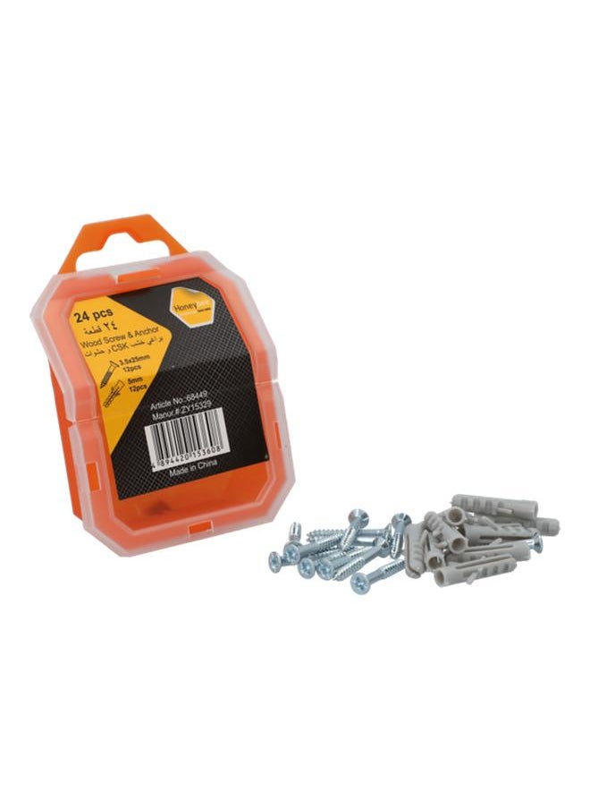 HONEY BEE 24-Piece Rust Resistant Wood Screw and Anchor Set Silver and Grey ZY15329  - Image 2