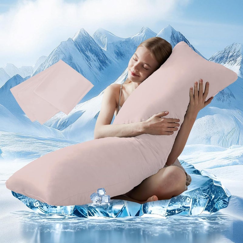 DOWNCOOL Large Body Pillow Insert with Cooling Cover - Soft Long Bed Pillow for Summer - Breathable Full Body Pillow for Adults - 20x54 inch (Pink, with Cover) - Image 1