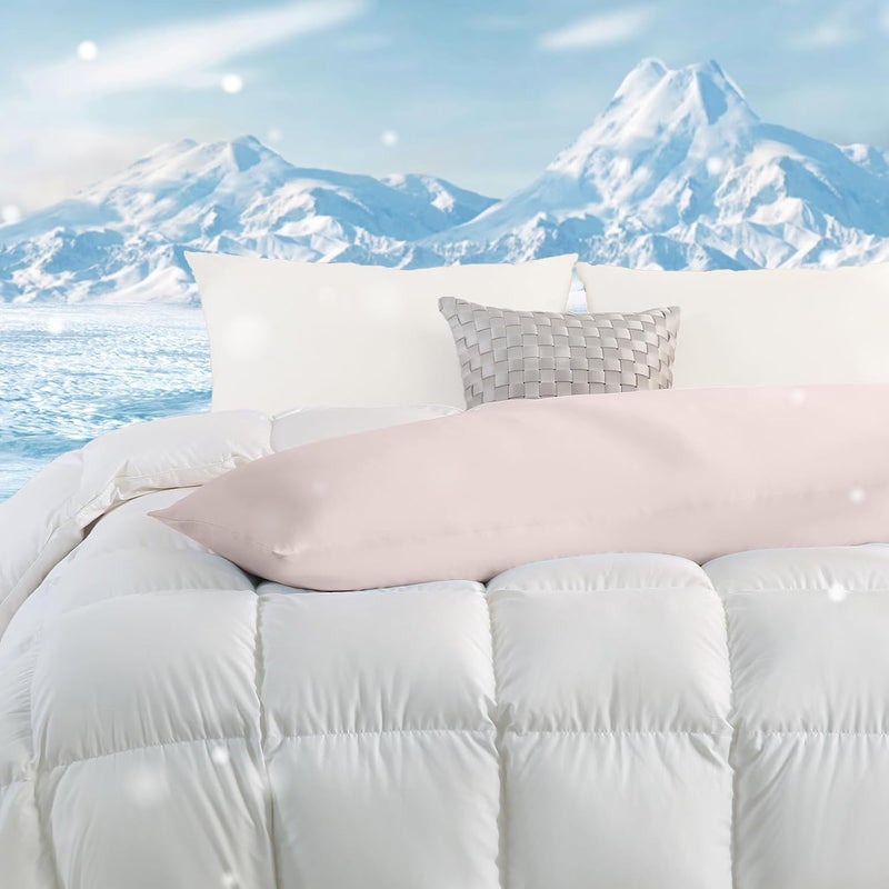 DOWNCOOL Large Body Pillow Insert with Cooling Cover - Soft Long Bed Pillow for Summer - Breathable Full Body Pillow for Adults - 20x54 inch (Pink, with Cover) - Image 2