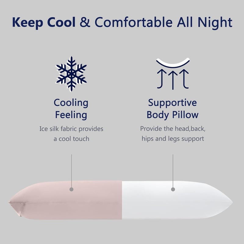 DOWNCOOL Large Body Pillow Insert with Cooling Cover - Soft Long Bed Pillow for Summer - Breathable Full Body Pillow for Adults - 20x54 inch (Pink, with Cover) - Image 4