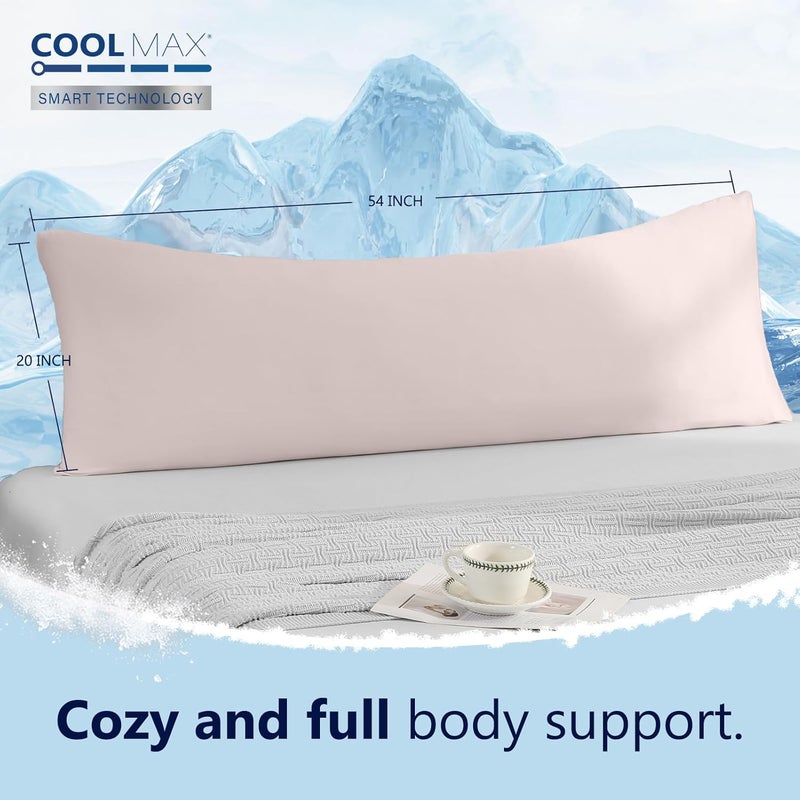 DOWNCOOL Large Body Pillow Insert with Cooling Cover - Soft Long Bed Pillow for Summer - Breathable Full Body Pillow for Adults - 20x54 inch (Pink, with Cover) - Image 3