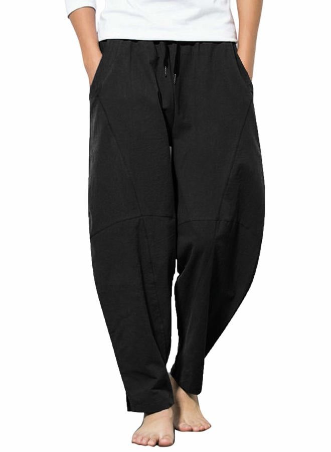 COOFANDY Mens Linen Loose Casual Lightweight Elastic Waist Yoga Beach Pants, B- Black, L - Image 1