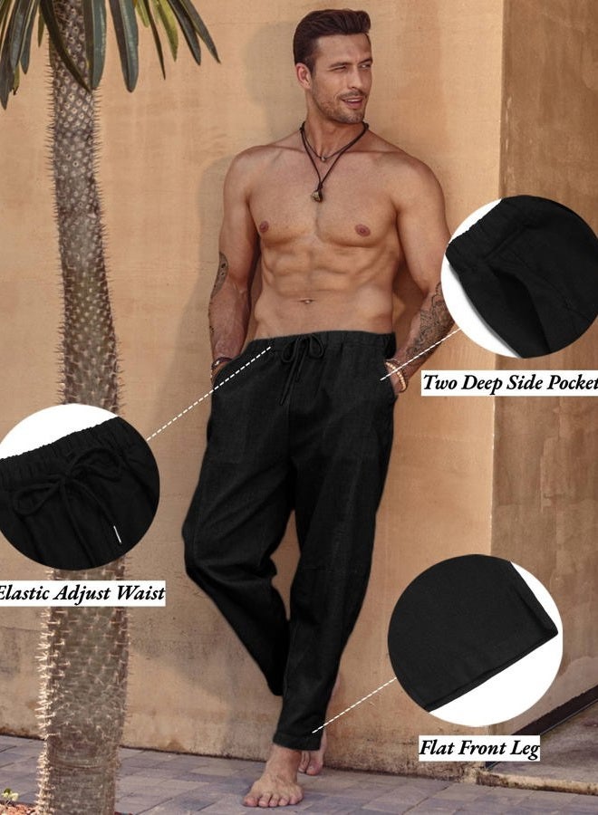 COOFANDY Mens Linen Loose Casual Lightweight Elastic Waist Yoga Beach Pants, B- Black, L - Image 5