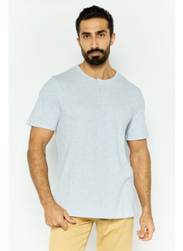 Men Crew Neck Short Sleeve Textured T Shirt, Light Blue