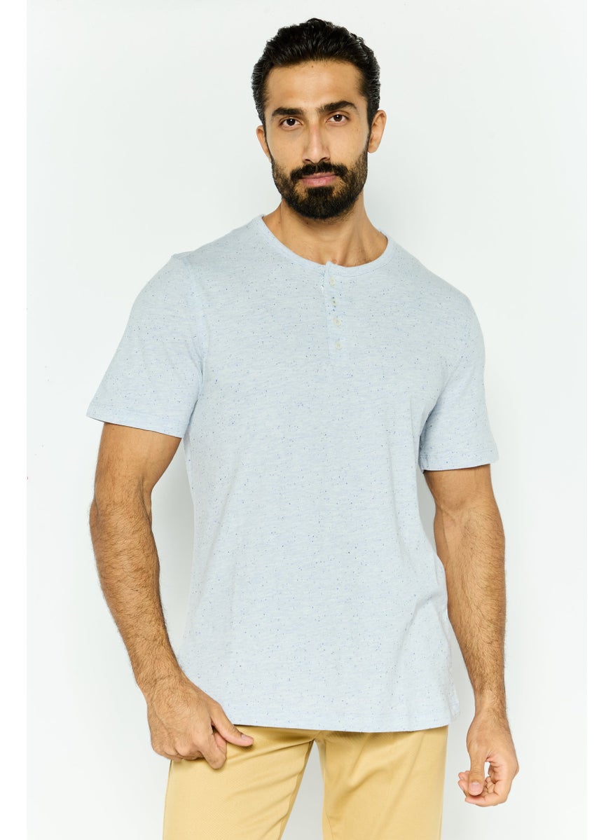 Project Essentials - Men Crew Neck Short Sleeve Textured T Shirt, Light Blue - Image 1
