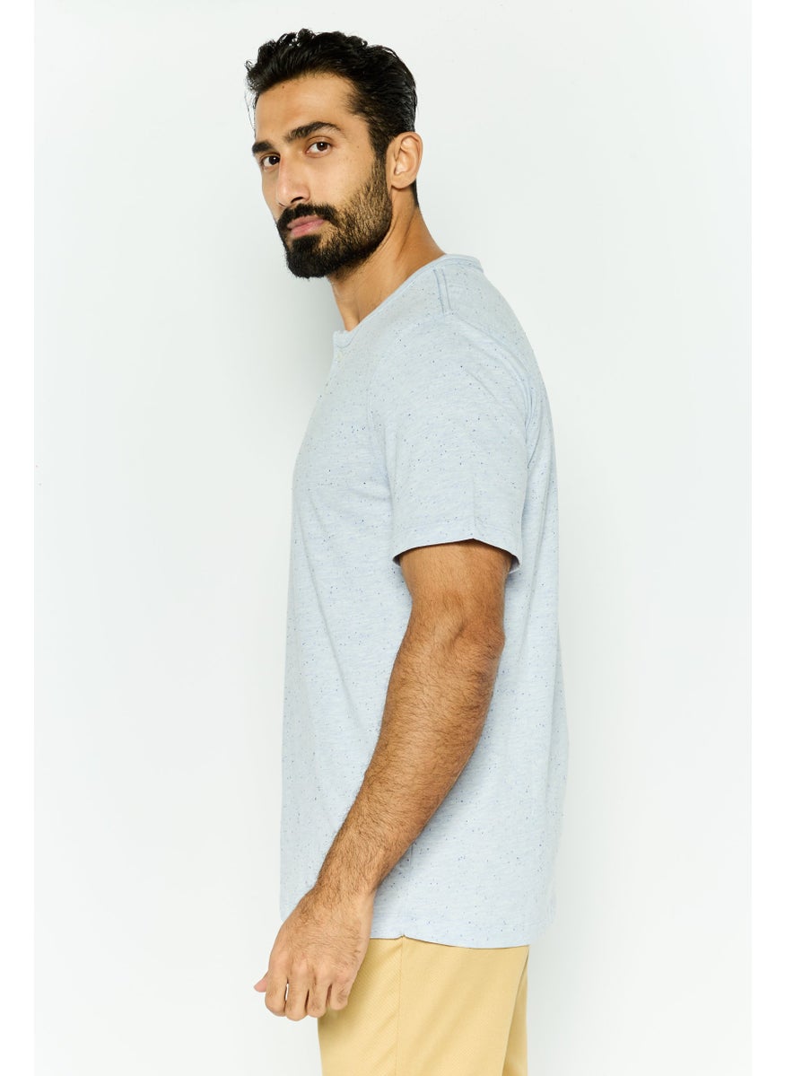 Project Essentials - Men Crew Neck Short Sleeve Textured T Shirt, Light Blue - Image 1