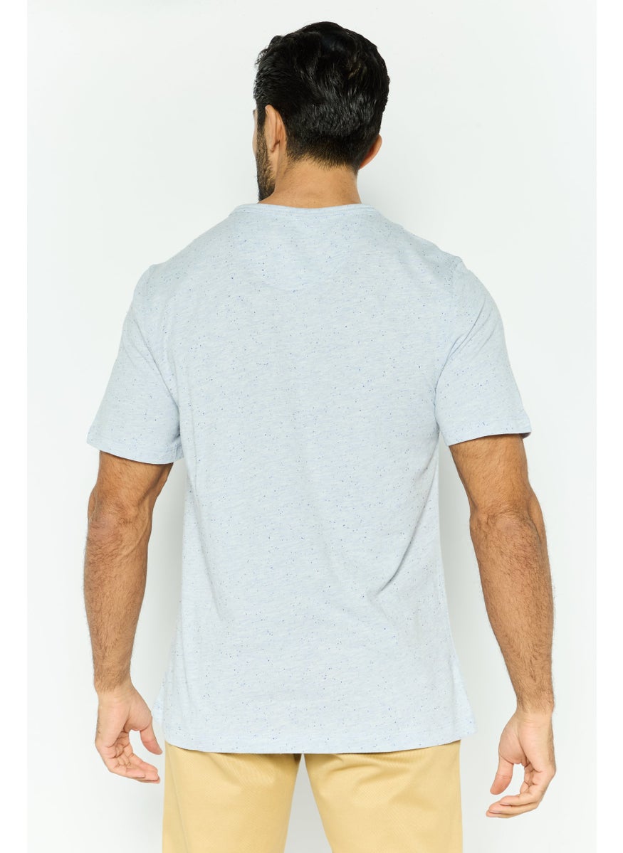 Project Essentials - Men Crew Neck Short Sleeve Textured T Shirt, Light Blue - Image 1
