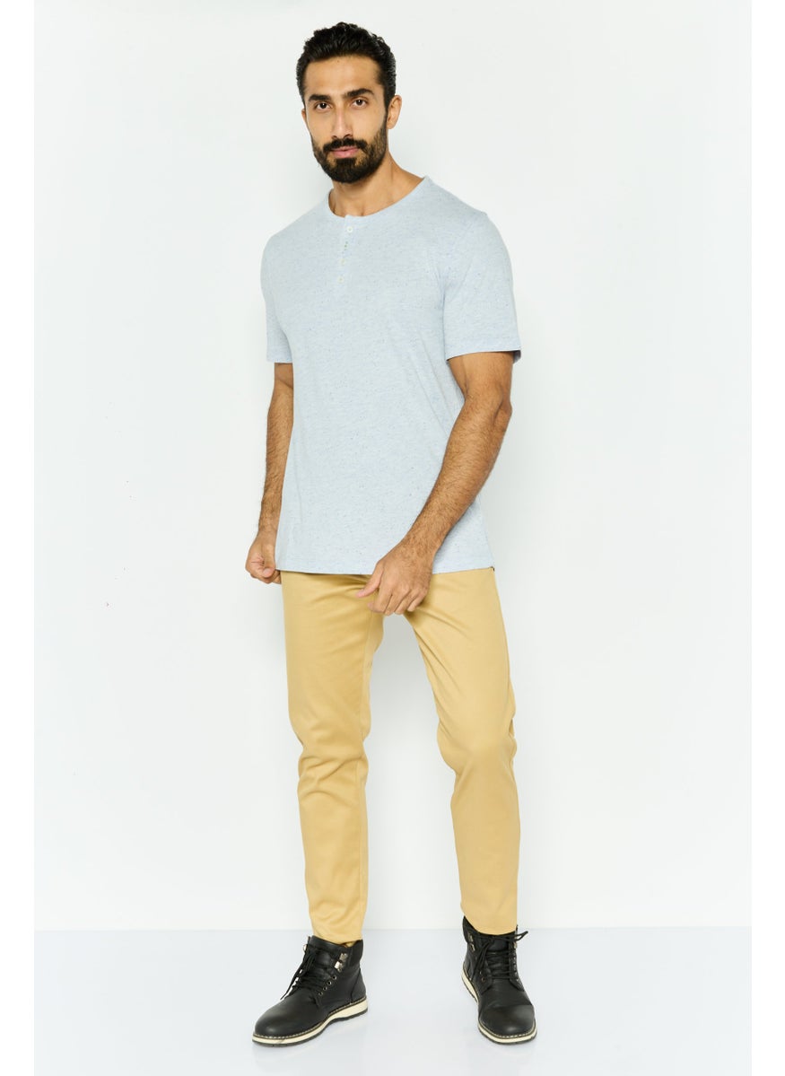 Project Essentials - Men Crew Neck Short Sleeve Textured T Shirt, Light Blue - Image 1