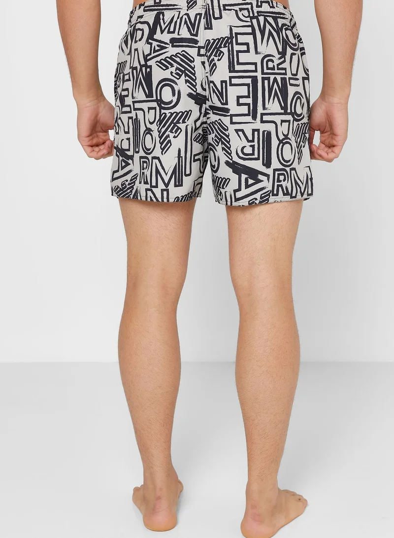 EMPORIO ARMANI Logo Print Swim Shorts