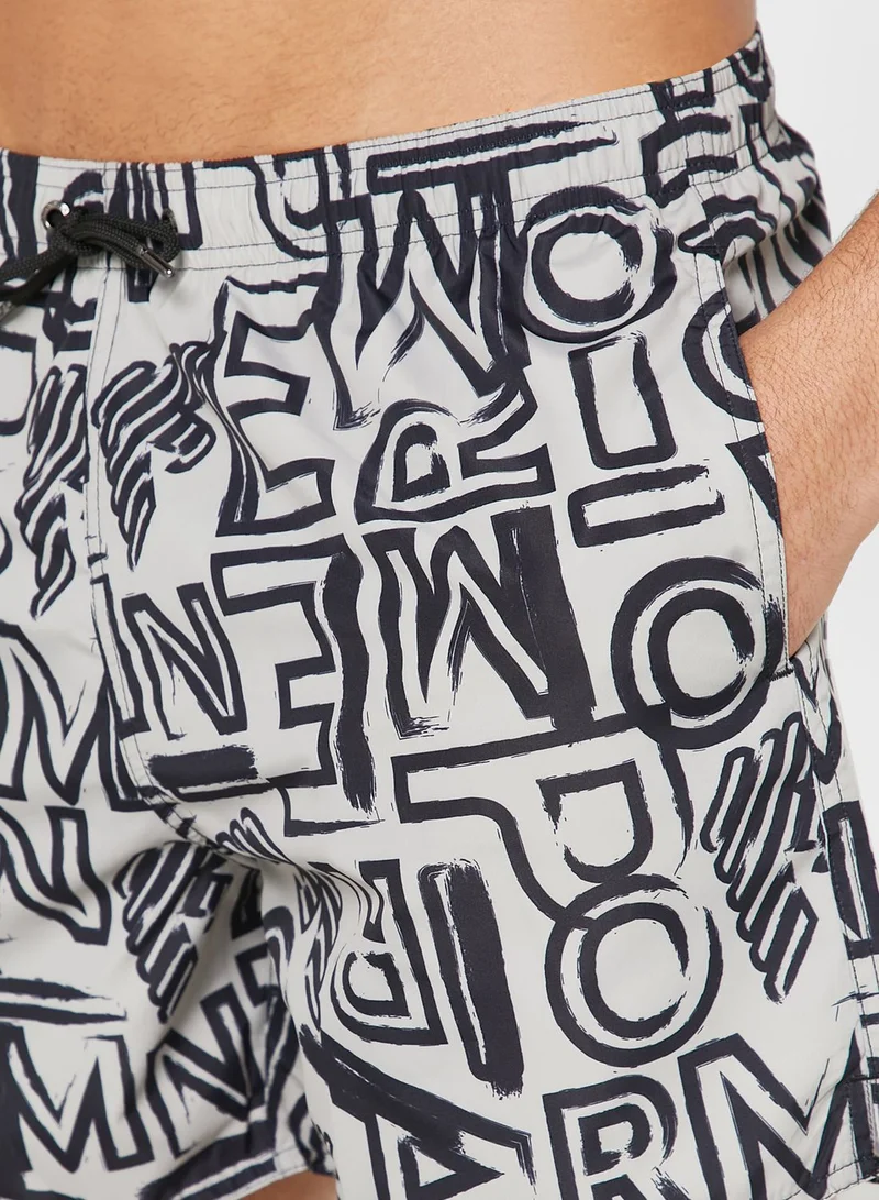 EMPORIO ARMANI Logo Print Swim Shorts