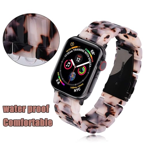 V-MORO Resin Bands Compatible with Apple Watch 42/40/41/38mm Series 11/10/9/8/7 Fashion Lightweight Strap Bracelet Compatible for iWatch Series SE/6/5/4/3/2/1(Tortoise Stone Flower-Black) - Image 4