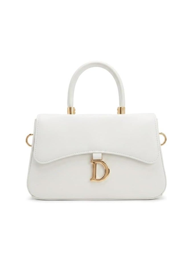 Women's Handbag, Crossbody Bag,Gold Buckle Closure, Braided Strap, Elegant Top Handle (White)