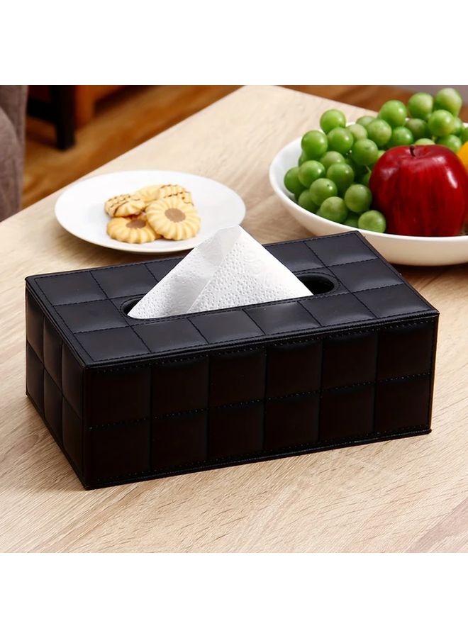 غطاء صندوق المناديل مبطن باللون الأسود بمظهر يشبه الجلد لديكور الحمام وغرفة المعيشة - Image 2