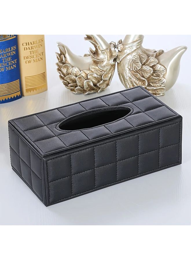 غطاء صندوق المناديل مبطن باللون الأسود بمظهر يشبه الجلد لديكور الحمام وغرفة المعيشة - Image 1