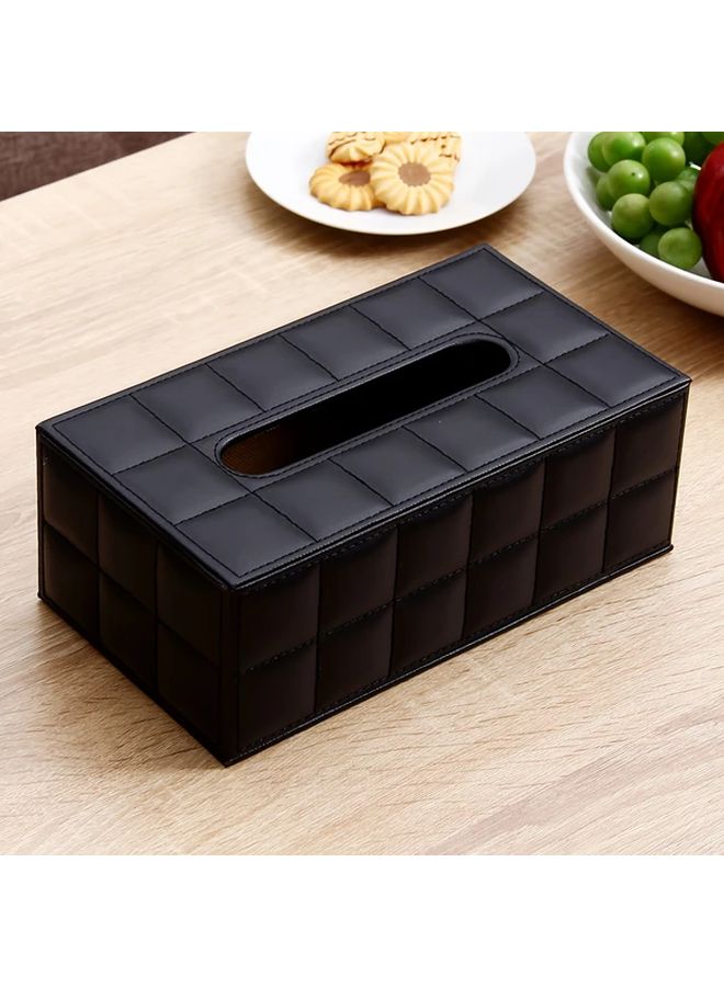 غطاء صندوق المناديل مبطن باللون الأسود بمظهر يشبه الجلد لديكور الحمام وغرفة المعيشة - Image 3