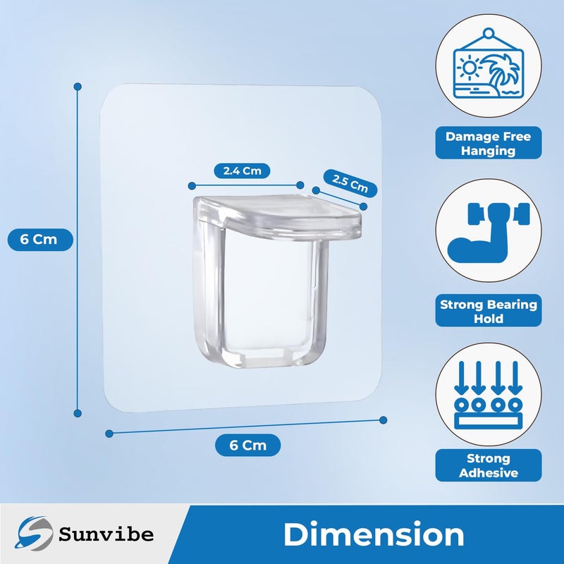 SUNVIBE ® 8 Pieces Adhesive Partition Hook, No Drill Shelf Support Brackets Suitable for Kitchen Lockers, Wardrobes, Display Cabinets - Image 2