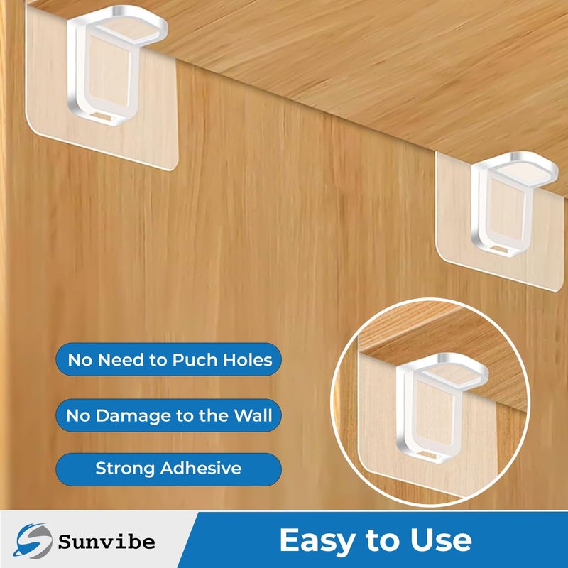 SUNVIBE ® 8 Pieces Adhesive Partition Hook, No Drill Shelf Support Brackets Suitable for Kitchen Lockers, Wardrobes, Display Cabinets - Image 4