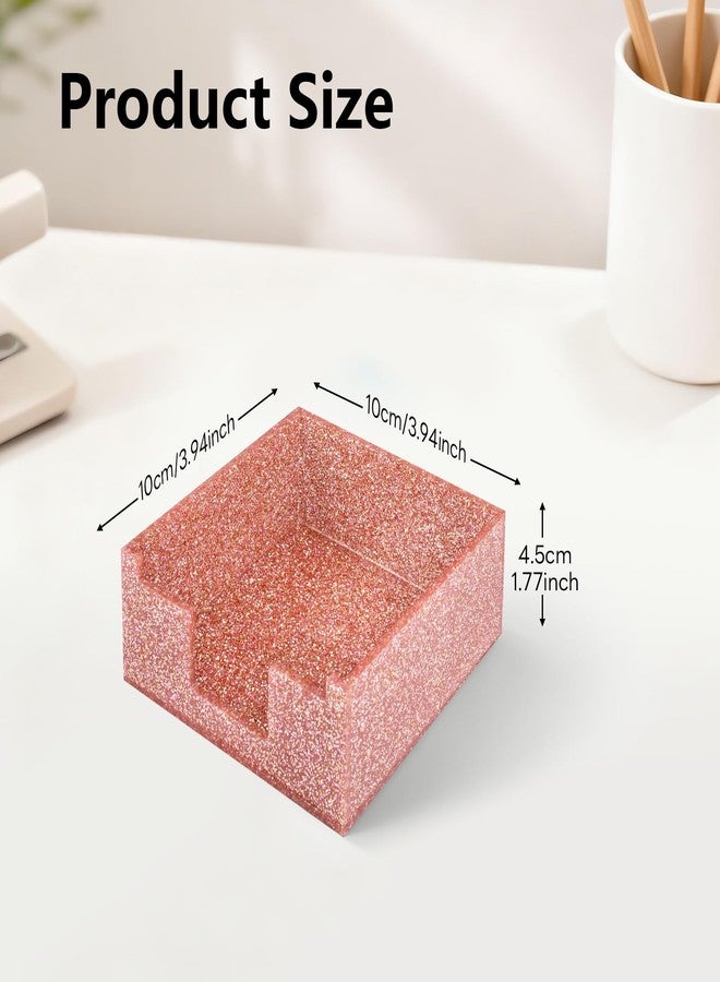 Luminzo Light Pink Sparkling Sticky Note Holder, Glitter Acrylic Organizer, 3.94 x 3.94 in Multi-Use Tray for Office, School & Home Desk - Image 2
