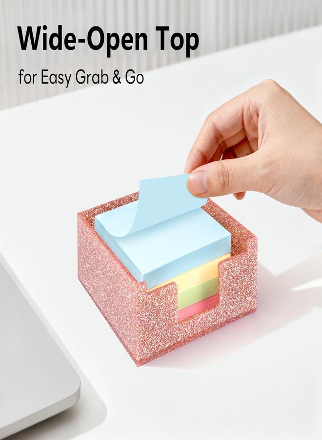 Luminzo Light Pink Sparkling Sticky Note Holder, Glitter Acrylic Organizer, 3.94 x 3.94 in Multi-Use Tray for Office, School & Home Desk - Image 5