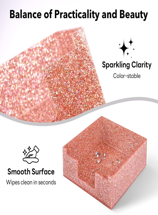 Luminzo Light Pink Sparkling Sticky Note Holder, Glitter Acrylic Organizer, 3.94 x 3.94 in Multi-Use Tray for Office, School & Home Desk - Image 4