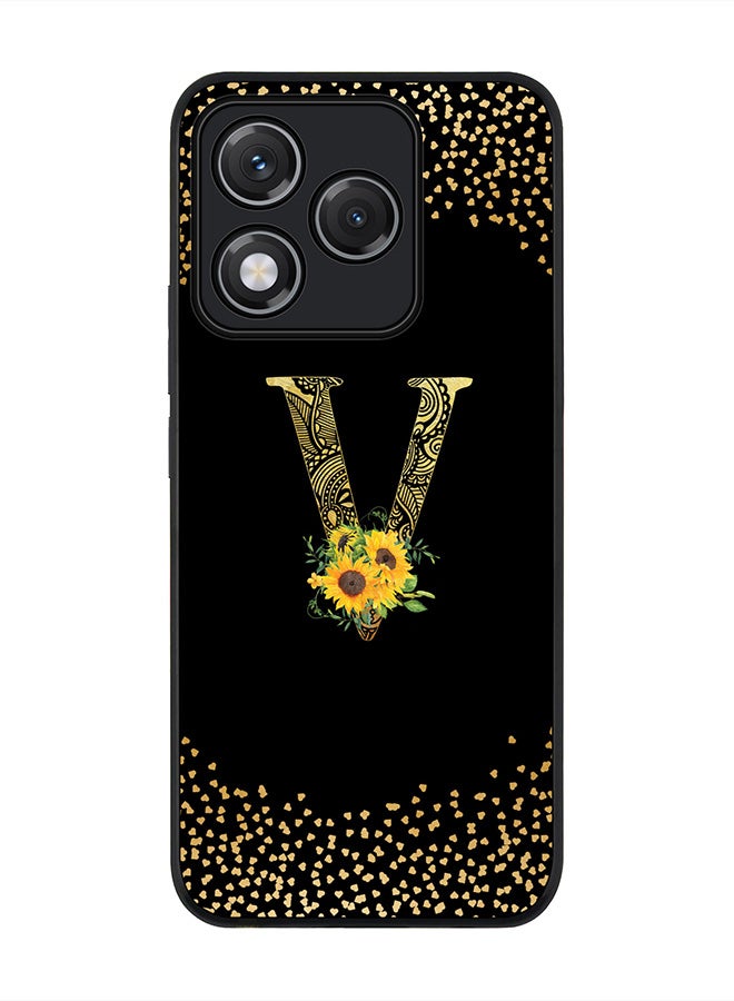 Stylizedd For Honor 400 Lite Case,Slim fit Camera Protection, Shockproof Thin Phone cover  - Custom Floral Monogram - V ( Black )