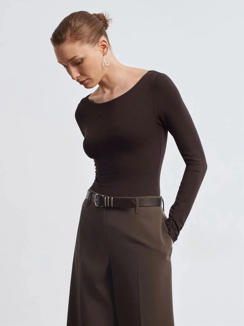 Dilvin DILVIN Slim Fit Boat Neck Bodysuit
