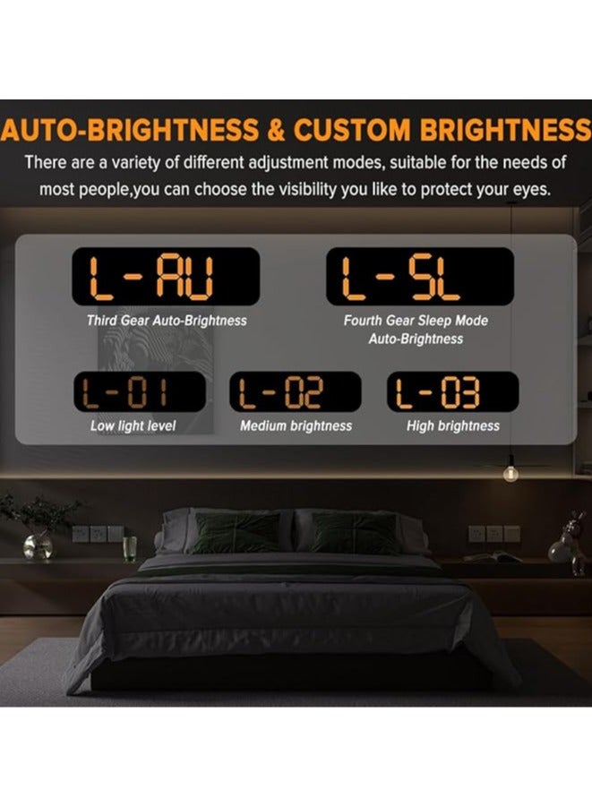 Hihonor Digital Clock, 9" LED Alarm Clock for Bedroom, Bedside Desk Table Clock, Digital Clock with Temperature/DST/Auto-Dimming/Humidity/Snooze - 12/24H, for Deep Sleepers Kids Elderly Home Office - Image 2